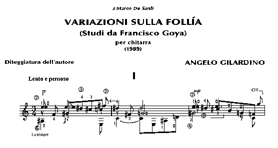 Gilardino:
opening of Variazioni sulla Follía for guitar, 1989