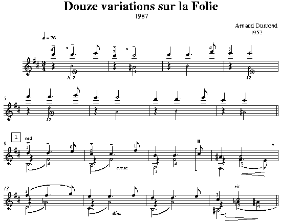 Opening score of Dumond's Variations sur La Folie